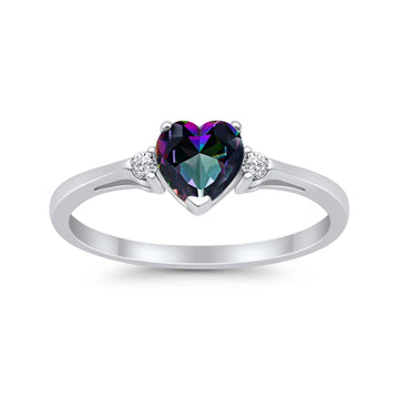 Heart Promise Engagement Ring Simulated Rainbow CZ 925 Sterling Silver